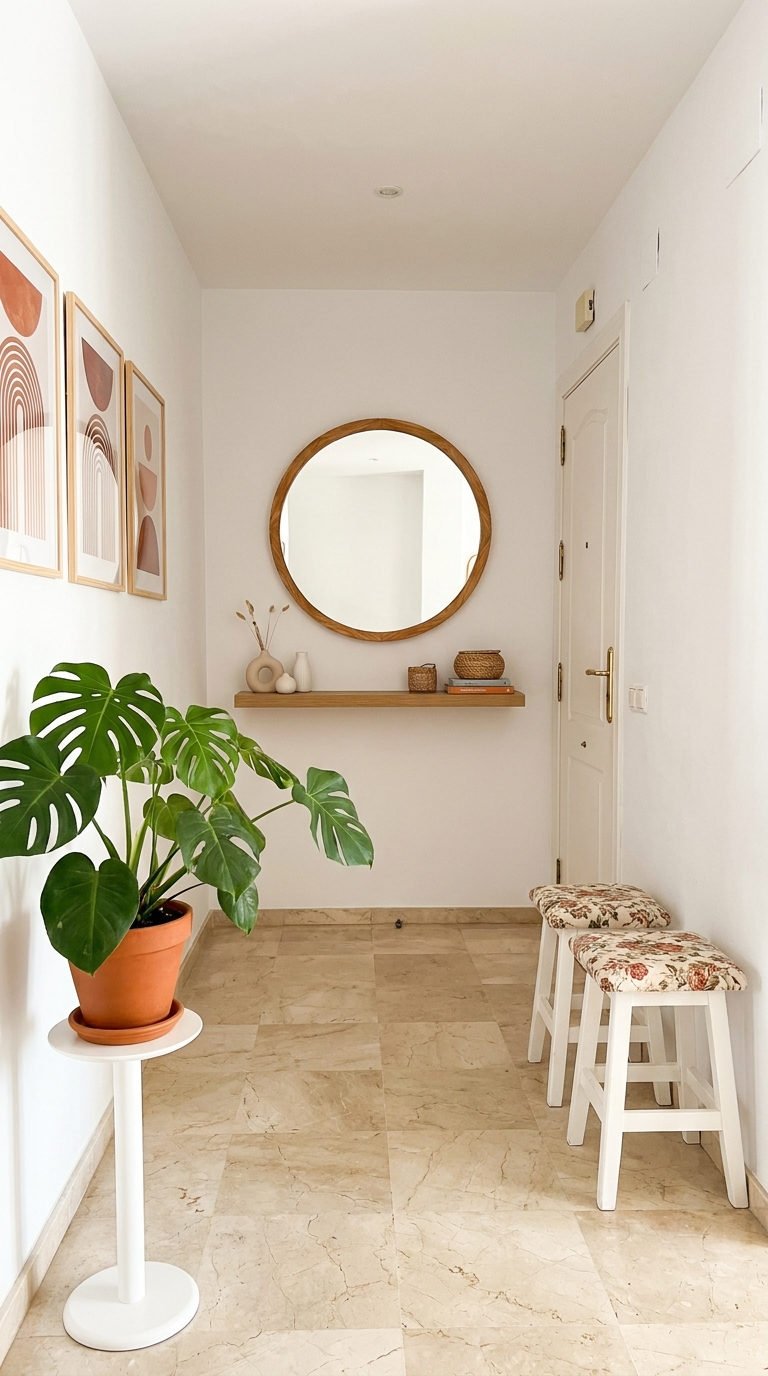 miroir bois couloir boheme plantes