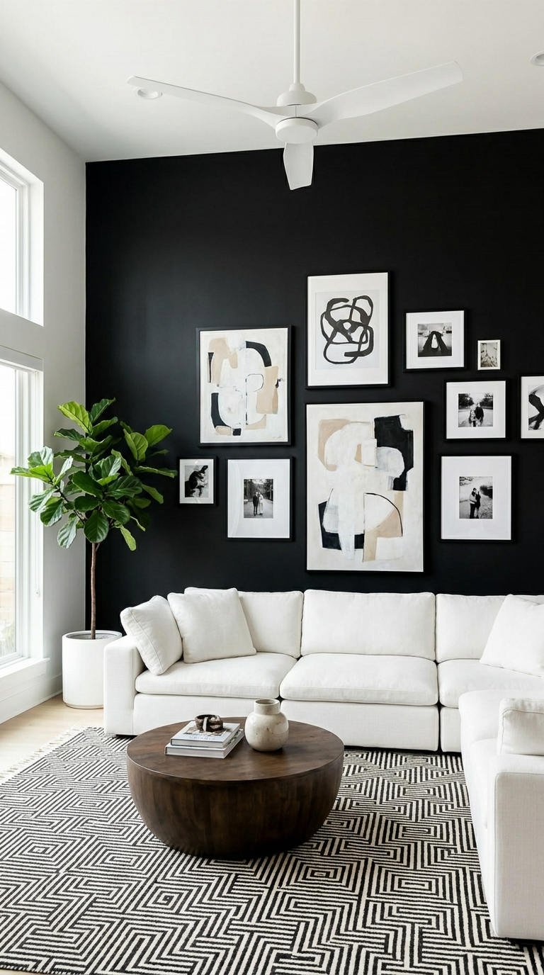 peinture salon noir galerie blanc