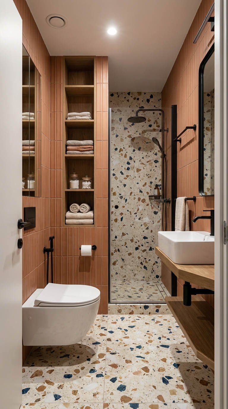 petite salle bain terracotta terrazzo