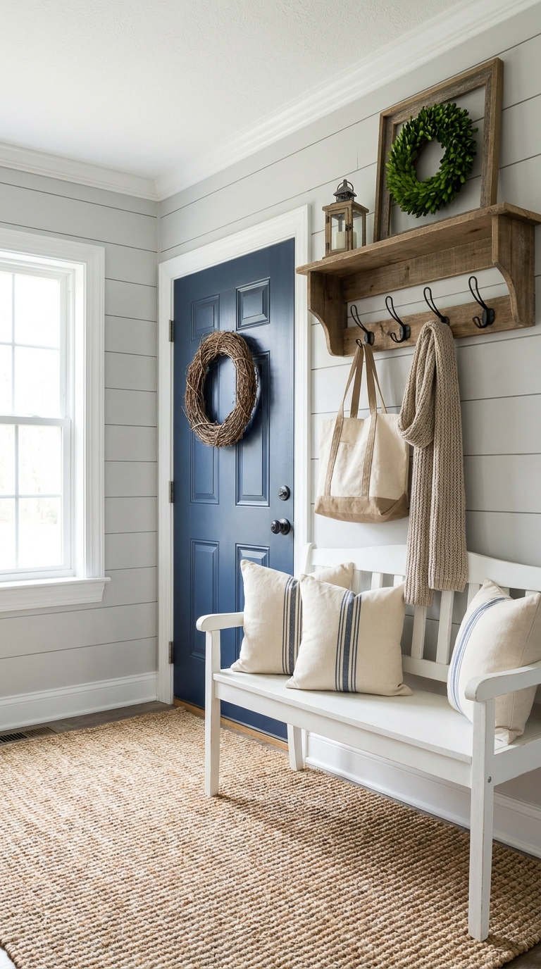 porte bleue banc blanc