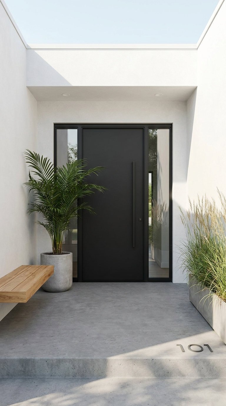 porte noire patio blanc
