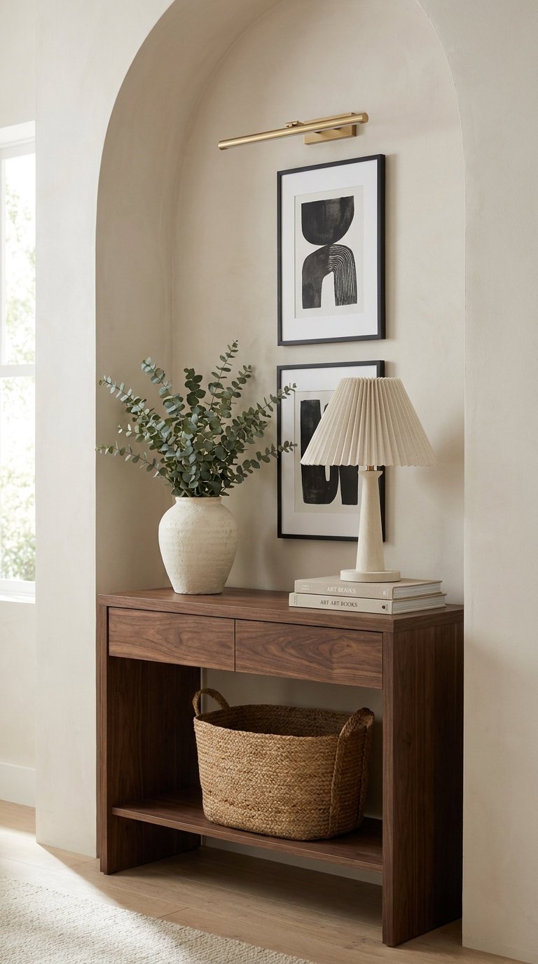 console noyer niche arquee tableaux