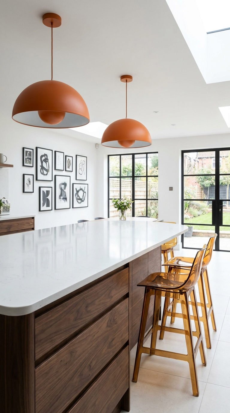 ilot bois suspensions orange retro