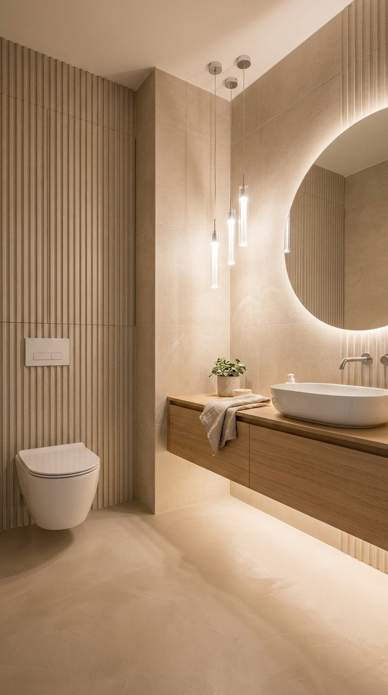 salle bain beige relief vertical