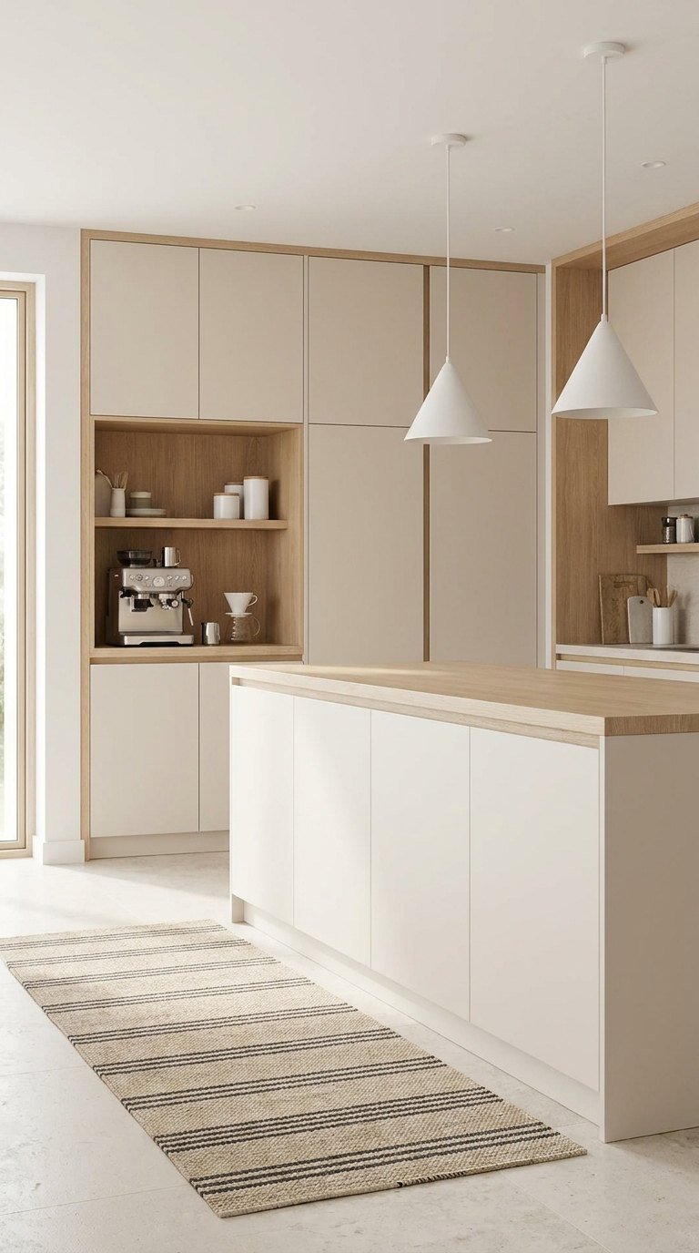 cuisine beige japandi niche bois