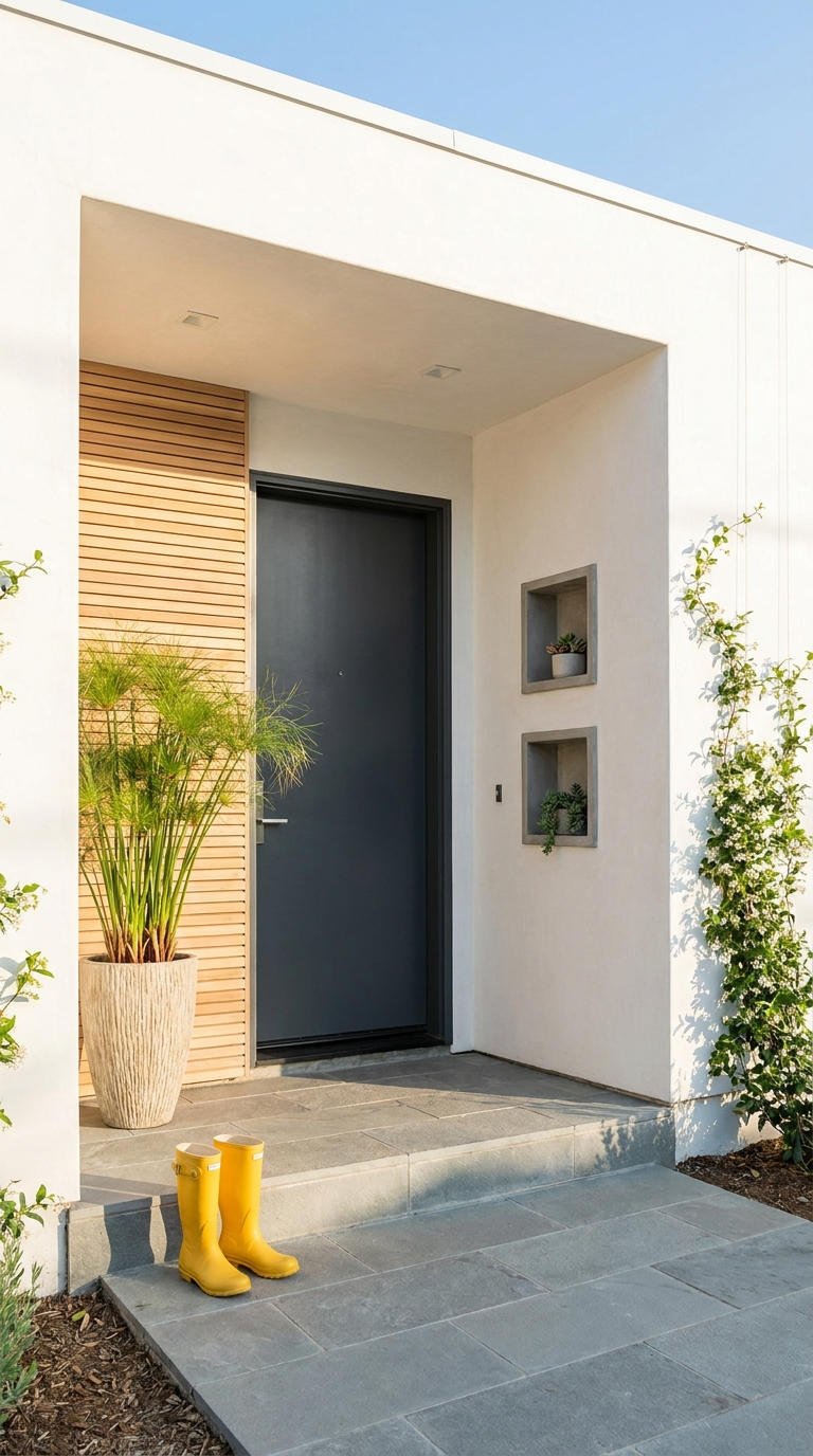 porte anthracite niche bois
