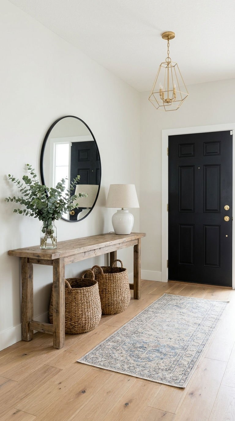 porte noire console bois paniers