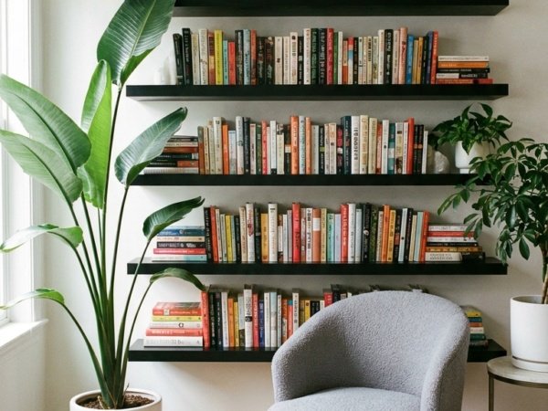 20 bibliothèques murales élégantes pour structurer le salon avec légèreté