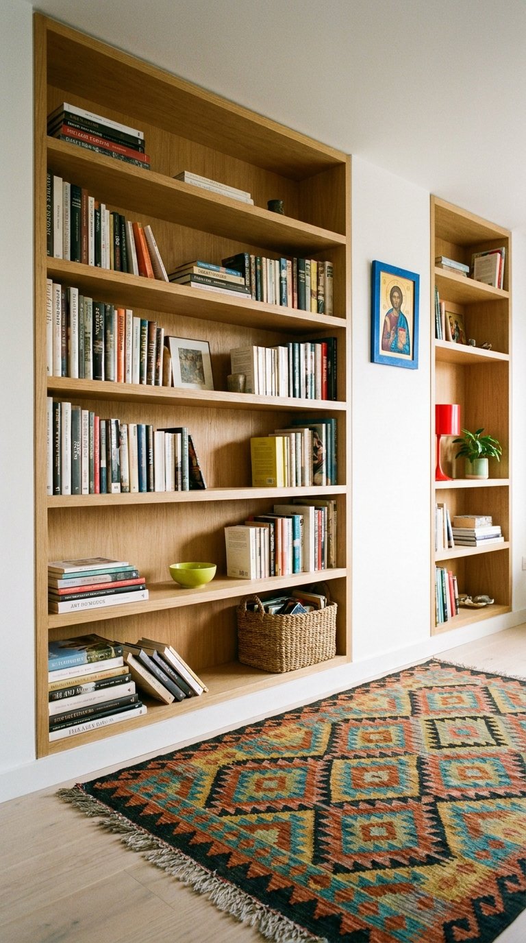 bibliotheques encastrees chene couloir salon