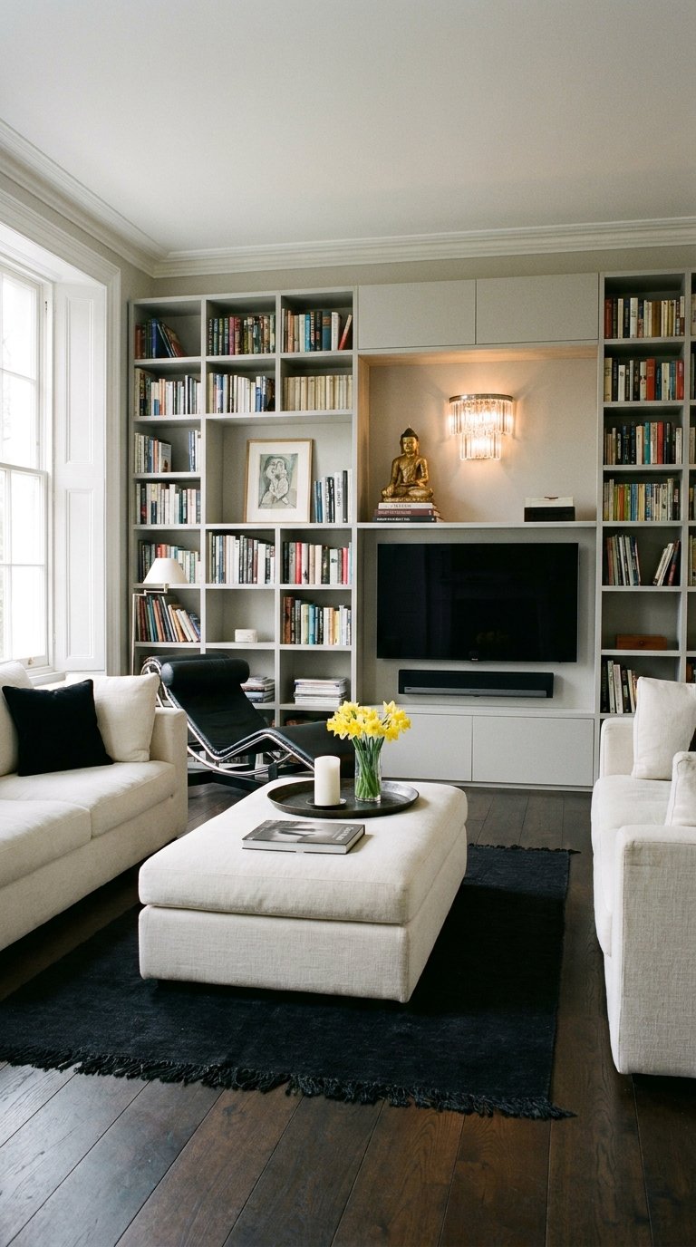 bibliotheque tv grise salon moderne