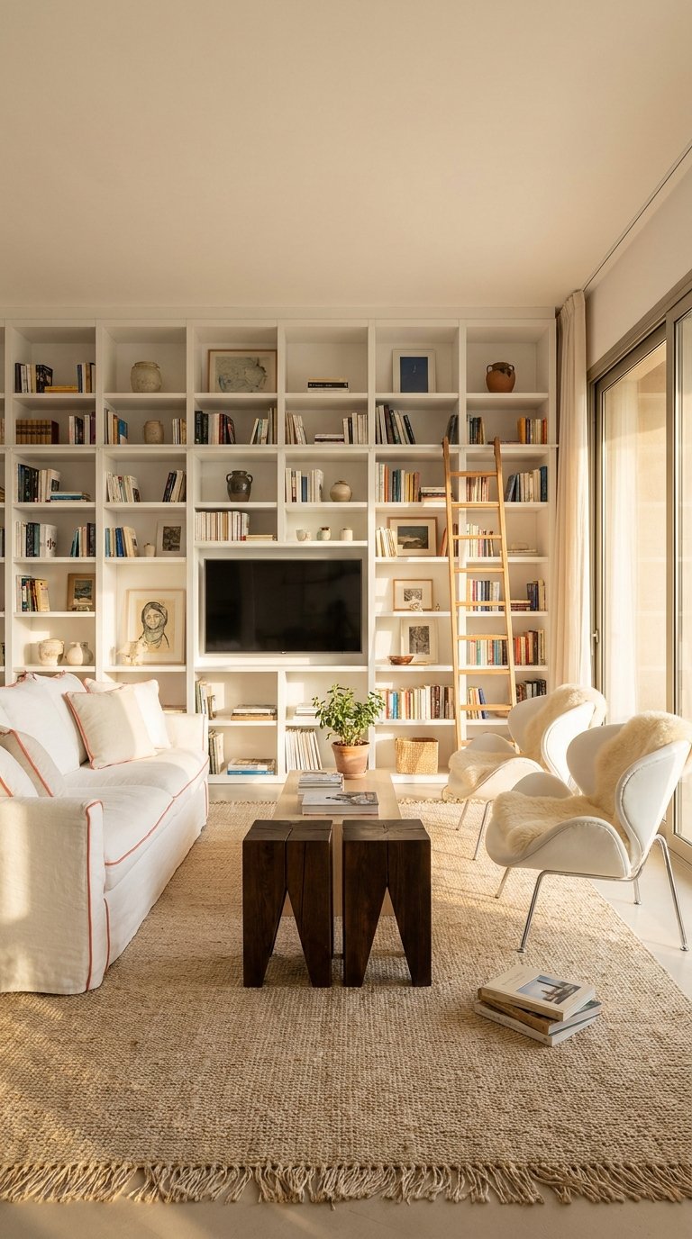 bibliotheque blanche murale tv echelle
