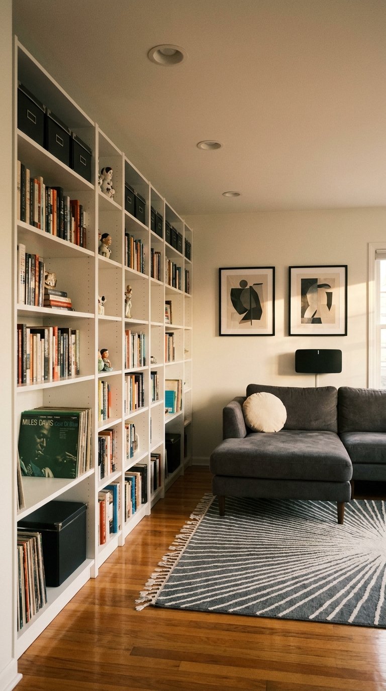 bibliotheque modulaire blanche salon vinyles